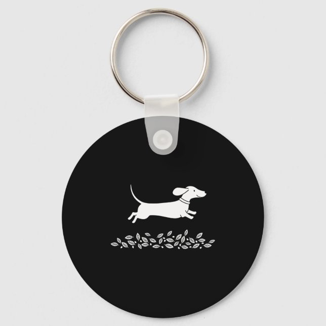 Porte-clés Happy Dachshund With Autumn Leaves For Pet Lovers  (Recto)