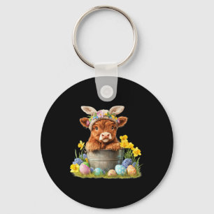 Porte-clés Happy Easter Scottish Cow Cute Heifer Cow Farm