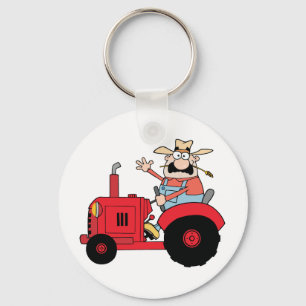 Porte-clés Happy Farmer In Red Tractor Waving A Greeting