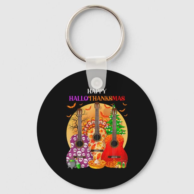 Porte-clés Happy Hallothanksmas Guitar Halloween Thanksgiving (Recto)