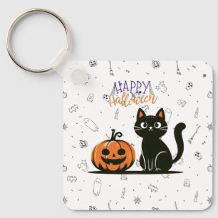 Porte-clés Happy Halloween chat et citrouille