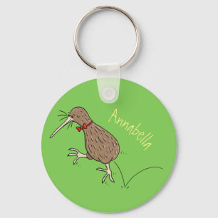 Porte-clés Happy jumping kiwi with bow tie cartoon design