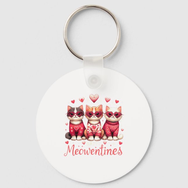 Porte-clés Happy Meowentines Funny Cute Valentine Cats Love C (Recto)