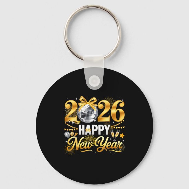 Porte-clés Happy New Year Hello 2026 Party Disco Ball Coquett (Recto)