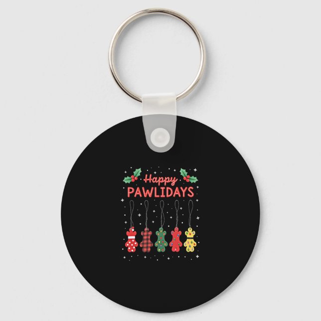 Porte-clés Happy Pawlidays Funny Christmas Dog Paw Xmas Dogs  (Recto)