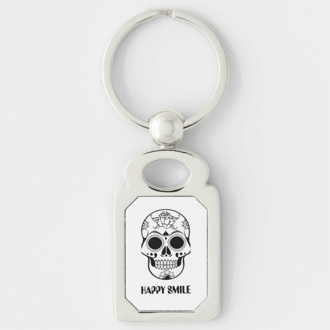 Porte-clés Happy Smile Skull – Floral Skull Art Keychain (Devant)