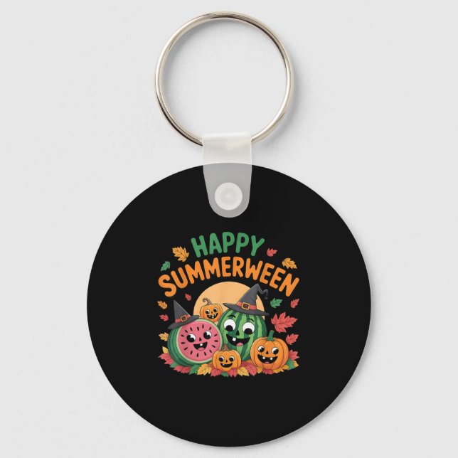 Porte-clés Happy Summerween Watermelon Jack-o-lantern Humour  (Recto)