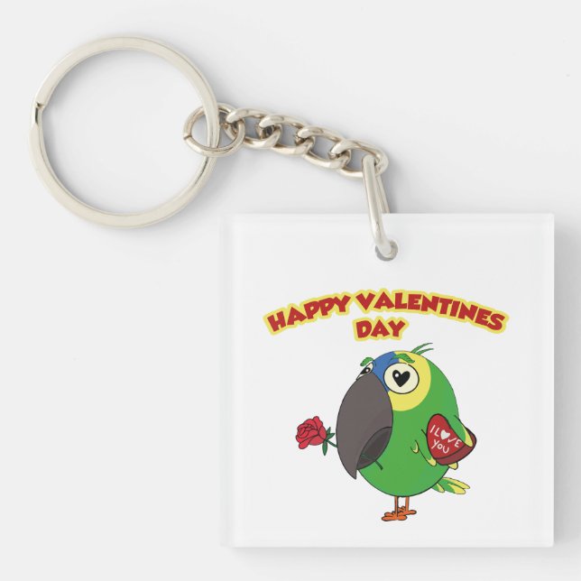 Porte-clés happy valentine parrot (Devant)
