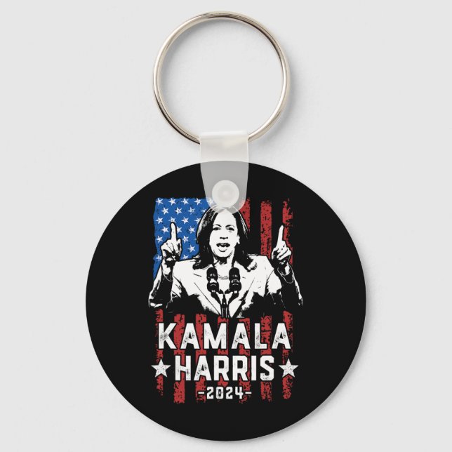 Porte-clés Harris 2024 Drapeau Kamala Pour Président Usa Drap (Recto)