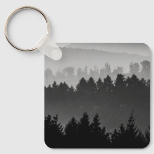 Porte-clés Hazy Forest Hills Paysage noir et blanc Photo
