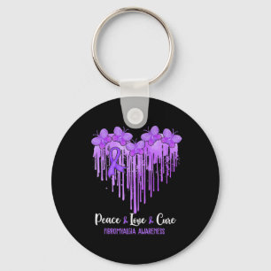 Porte-clés Heart Peace Love Cure Fibromyalgie Sensibilisation