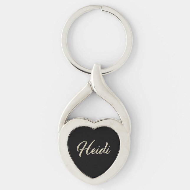 Porte-clés Heidi en or blanc avec écriture (Devant)