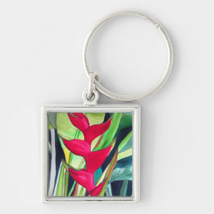 Porte-clés Heliconia Lobster Claw fleur d'aquarelle tropicale