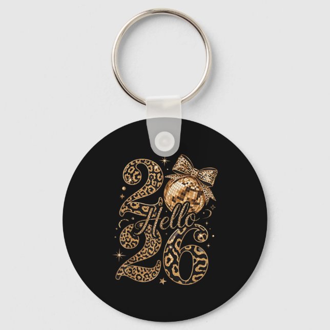 Porte-clés Hello 2026 Leopard Coquette Disco Ball Happy New Y (Recto)