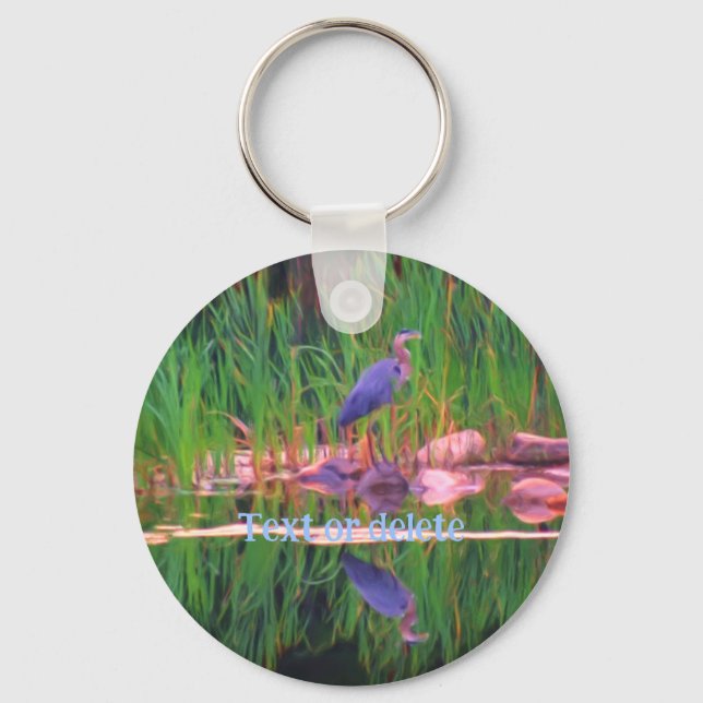 Porte-clés Héron bleu Réflexion Nature Peinture Personnalisée (Recto)