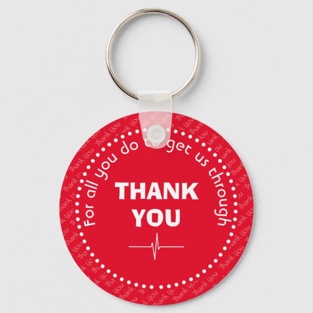 Porte-clés Héros santé MERCI élégant personnalisable Rouge (Recto)