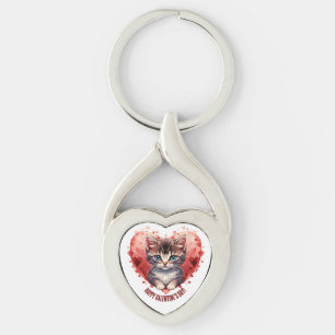 Porte-clés Heureuse Sainte-Valentin Little Kitten avec coeur