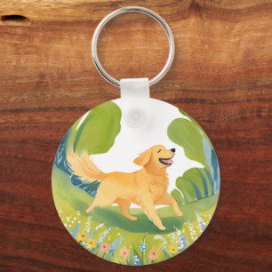 Porte-clés Heureux Golden Retriever   Carte Aquarelle Claire