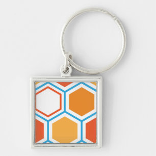 Porte-clés hexagone en orange, bleu et blanc