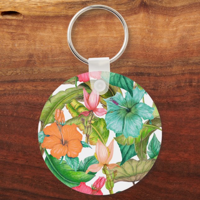 Porte-clés Hibiscus coloré hawaïen tropical (Recto)