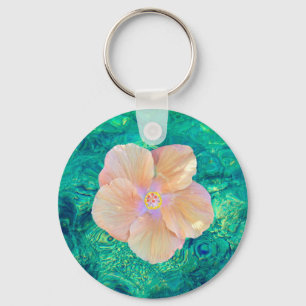 Porte-clés Hibiscus fleur turquoise eau de l'océan Hawaïen