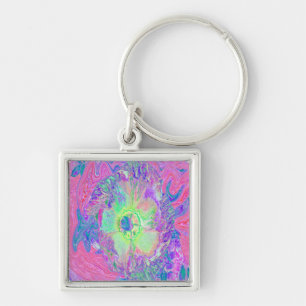 Porte-clés Hibiscus psychédélique à lèvre verte et violette