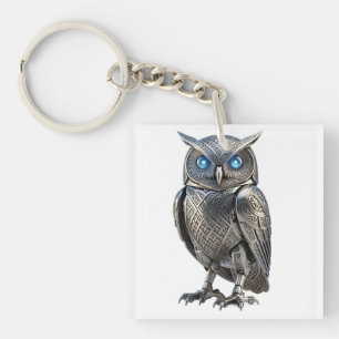 Porte-clés Hibou mécanique celtique argent Steampunk