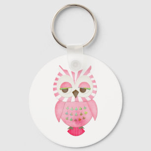 Porte-clés Hibou rayé rose