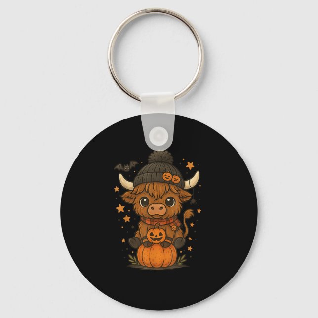 Porte-clés Highland Cow Halloween Citrouille (Recto)