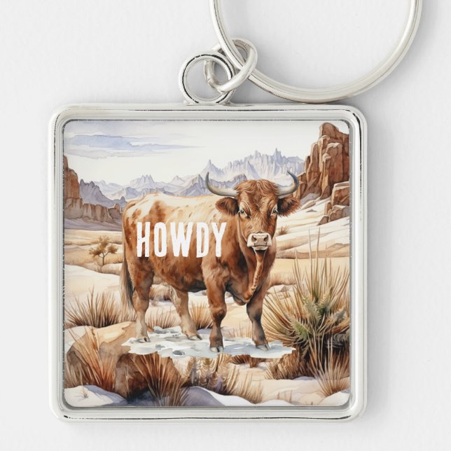 Porte-clés Highland Cow Howdy (Devant)