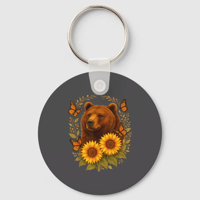 Porte-clés Hilarious Bear Butterfly Nature Rustic Sunflower M (Recto)