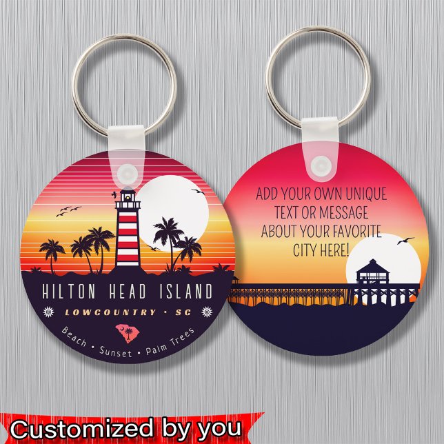 Porte-clés Hilton Head phare SC Retro Sunset Souvenirs (Créateur téléchargé)