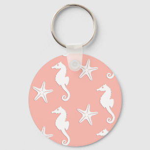 Porte-clés Hippocampe et étoiles de mer - Corail clair rose