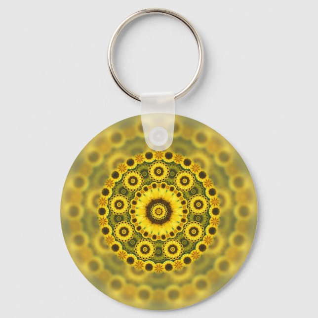Porte-clés Hippy Sunflower Fractal Mandala Motif (Recto)