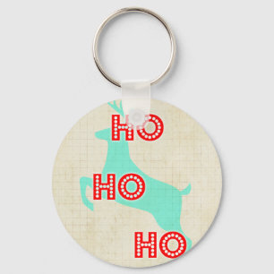 Porte-clés ho ho ho renne rouge bleu Noël vintage