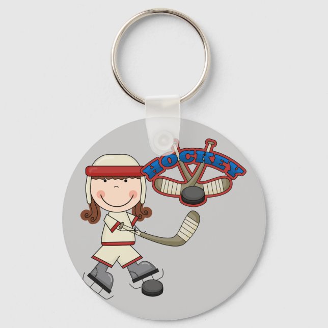 Porte-clés HOCKEY - Brunette Girl Tshirts et cadeaux (Recto)