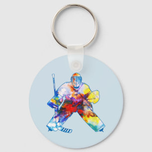Porte-clés Hockey Goalie Apportez Son Aquarelle Couleur d'eau