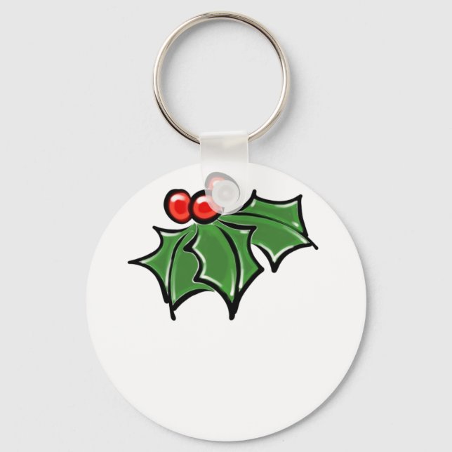 Porte-clés Holly Feuilles, Holly baies, fun vacances botaniqu (Recto)