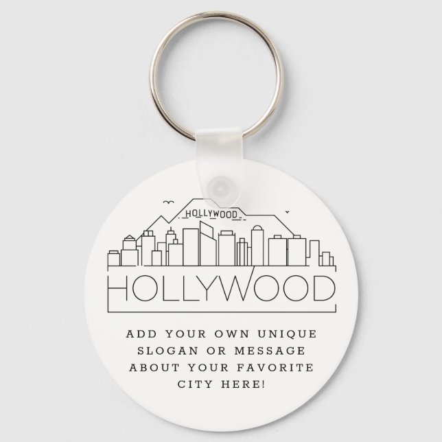 Porte-clés Hollywood, CA Stylisé Skyline | Slogan personnalis (Recto)