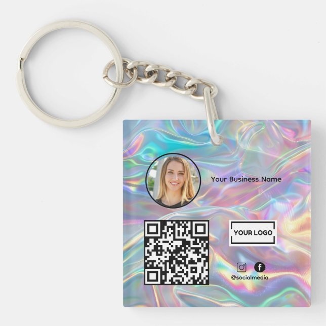 Porte-clés Holographie Ajouter logo commercial Photo Code Qr (Devant)