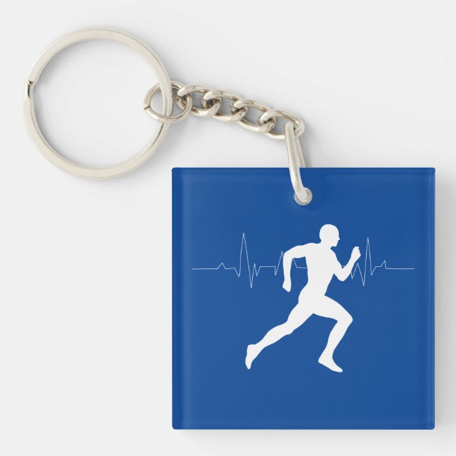 Porte-clés Homme coureurs Silhouette sur Arrière - plan bleu (Devant)