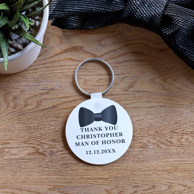 Porte-clés Homme d'honneur Black Bow Cravate mariage Favor Po (Thank any member of your bridal party with this bow tie keychain. Just add their name & your wedding)