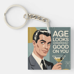 Porte-clés Homme Élégant avec un Martini et Message d'Anniver