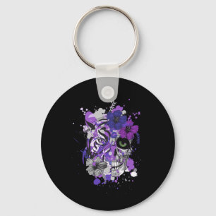 Porte-clés Hommes Fleur Violet Crâne de Sucre Noir Jour De