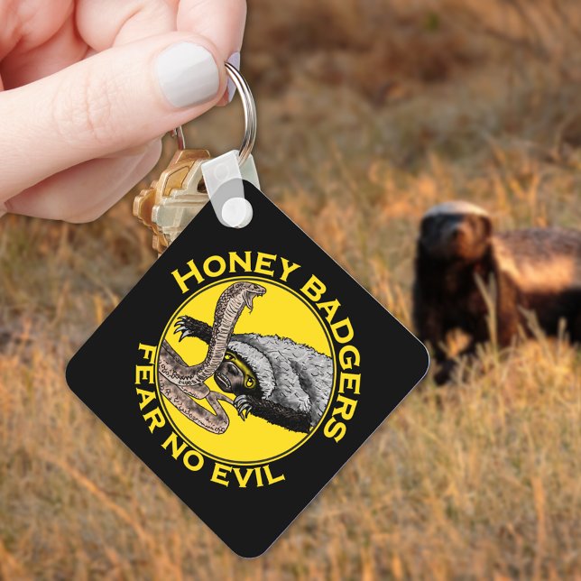 Porte-clés Honey Badgers ne crains pas mal Jaune effrayant An (Honey badgers fear no evil wild animal art key ring)