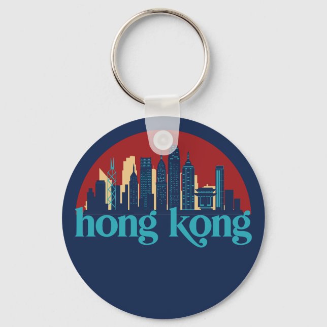 Porte-clés Hong Kong China Retro City Skyline City Art (Recto)