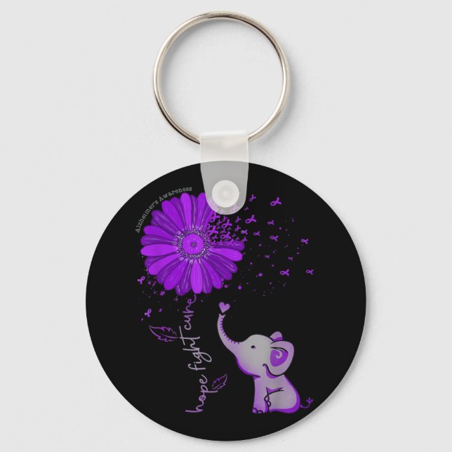Porte-clés Hope Fight Cute Elephant Alzheimer's Purple Ribbon (Recto)