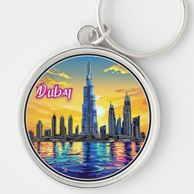 Porte-clés Horizon de Dubaï avec des gratte-ciel emblématique (Devant)