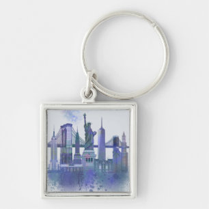 Porte-clés Horizon de New York - bleu d'aquarelle