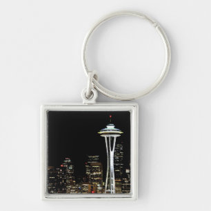 Porte-clés Horizon de Seattle la nuit, avec l'aiguille de
